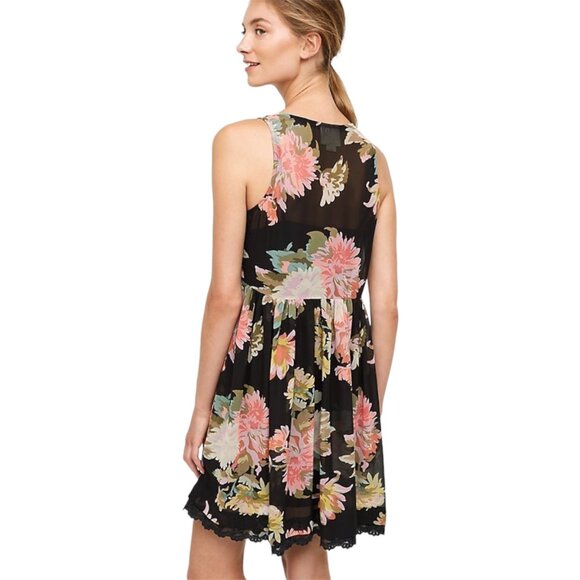 Anthropologie Maeve Black Floral Violetta Dress Size Medium Boho Bohemian - Picture 2 of 10